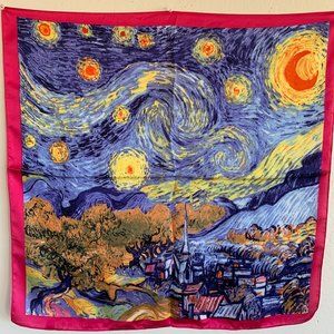 Van Gogh Starry Night Print Polyester/Silk Blend Scarf